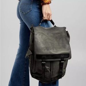 FP We The Free Trailblazer Leather Foldover Flap Backpack - Distressed Black